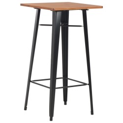 vidaXL Mesa alta de bar negra madera maciza de pino acero 60x60x108 cm