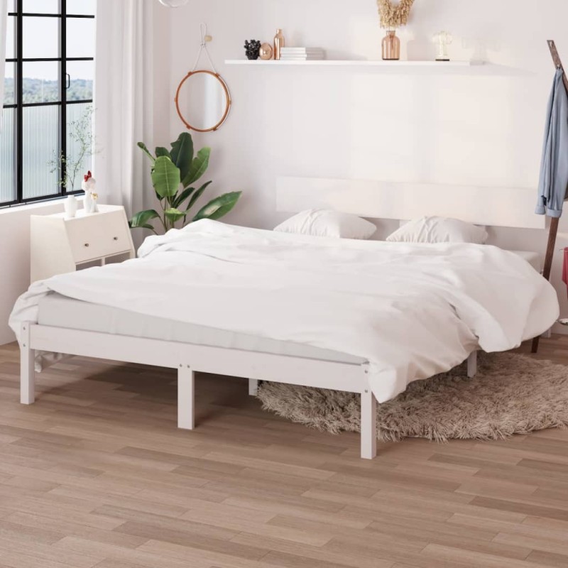 vidaXL Estructura de cama de madera maciza de pino blanco 140x190 cm vidaXL Estructura de cama de madera maciza de pino blanco 140x190 cm