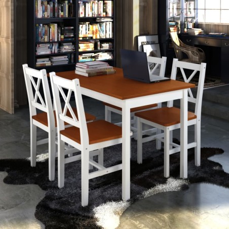 vidaXL Juego de muebles de comedor 5 piezas marrón y blanco