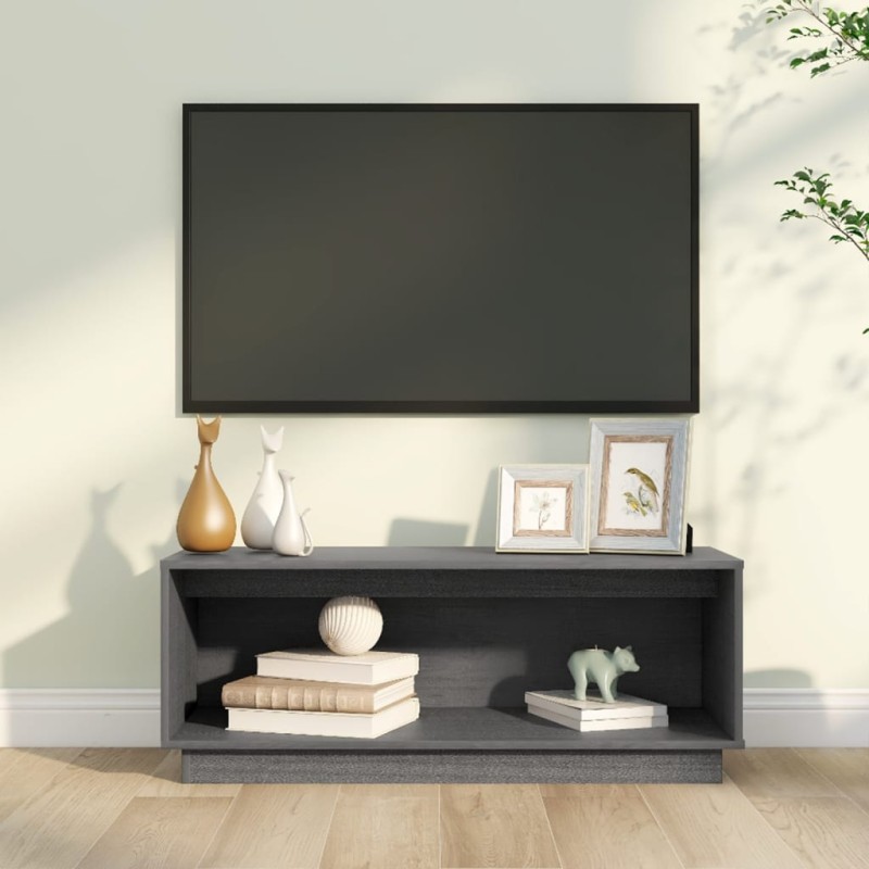 vidaXL Mueble de TV de madera maciza de pino gris 90x35x35 cm