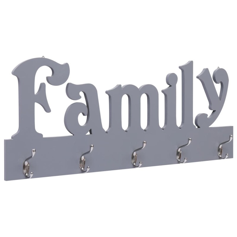 vidaXL Perchero de pared FAMILY gris 74x29,5 cm vidaXL Perchero de pared FAMILY gris 74x29,5 cm