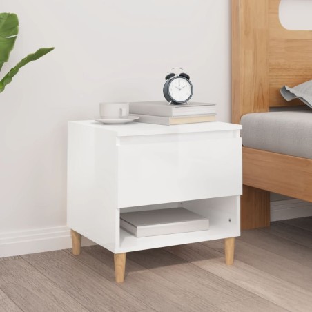 vidaXL Mesita de noche madera contrachapada blanco brillo 50x46x50 cm