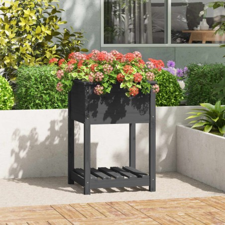 vidaXL Jardinera con estante madera maciza de pino gris 54x34,5x81 cm