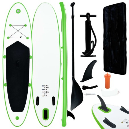 vidaXL Juego de tabla de paddle surf hinchable verde y negro