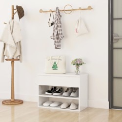 vidaXL Banco zapatero madera contrachapada blanco brillante 60x30x45cm