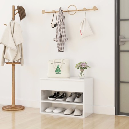 vidaXL Banco zapatero madera contrachapada blanco brillante 60x30x45cm