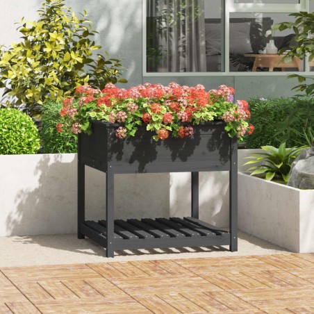 vidaXL Jardinera con estante madera maciza pino gris 82,5x82,5x81 cm