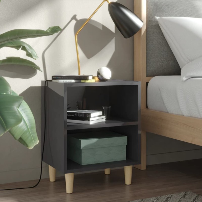 vidaXL Mesitas de noche 2 uds patas de madera gris brillo 40x30x50 cm vidaXL Mesitas de noche 2 uds patas de madera gris brillo 40x30x50 cm