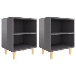 vidaXL Mesitas de noche 2 uds patas de madera gris brillo 40x30x50 cm
