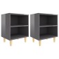vidaXL Mesitas de noche 2 uds patas de madera gris brillo 40x30x50 cm vidaXL Mesitas de noche 2 uds patas de madera gris brillo 40x30x50 cm