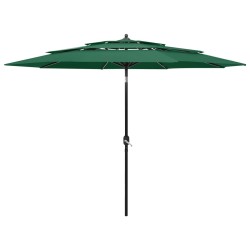 vidaXL Sombrilla de 3 niveles con poste de aluminio verde 3 m