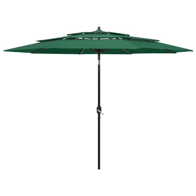 vidaXL Sombrilla de 3 niveles con poste de aluminio verde 3 m
