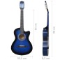 vidaXL Guitarra Clásica Western Cutaway con 6 cuerdas azul 38"    
