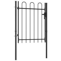 vidaXL Cancela de valla con una puerta y arcos acero negro 1x1,2 m