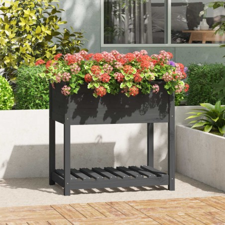 vidaXL Jardinera con estante madera maciza de pino gris 82,5x54x81 cm