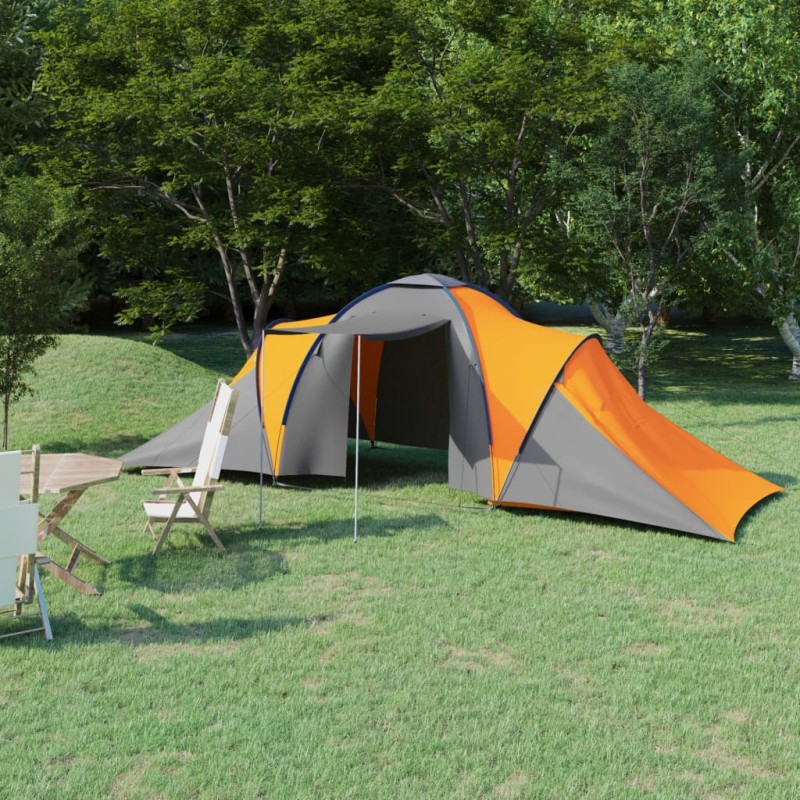 vidaXL Tienda de campaña 6 personas tela gris y naranja