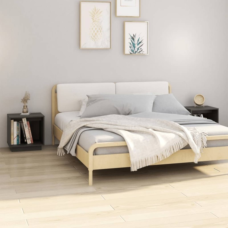 vidaXL Mesitas de noche 2 uds madera maciza de pino gris 40x30x40 cm vidaXL Mesitas de noche 2 uds madera maciza de pino gris 40x30x40 cm