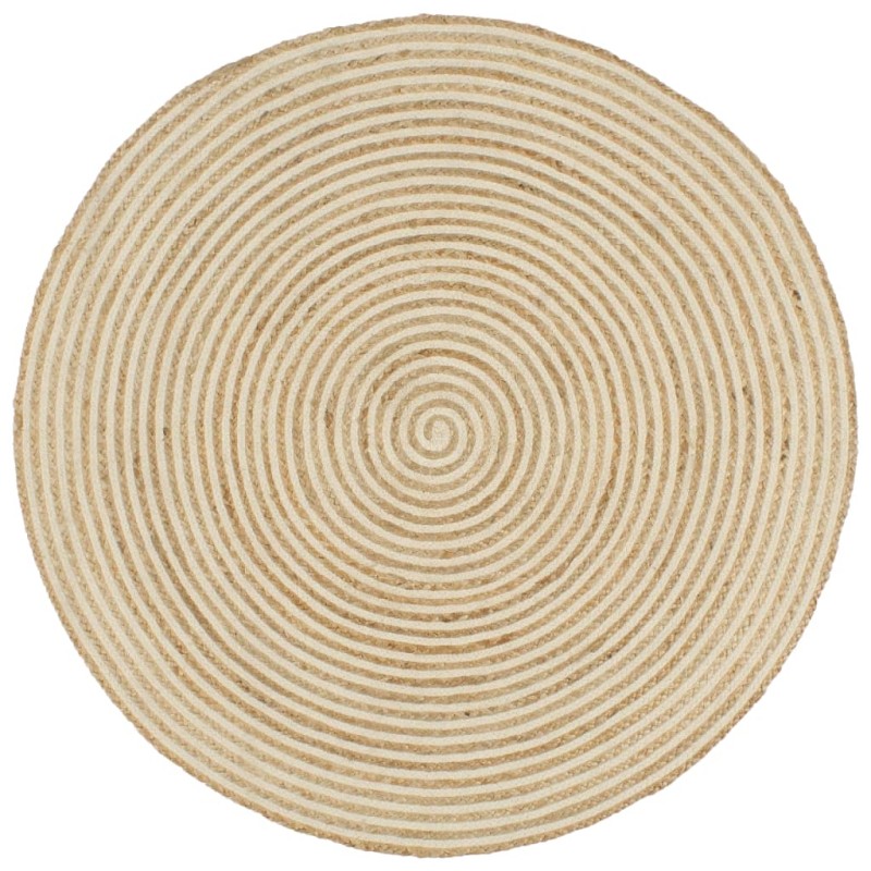 vidaXL Alfombra de yute tejida a mano diseño espiral blanco 90 cm vidaXL Alfombra de yute tejida a mano diseño espiral blanco 90 cm
