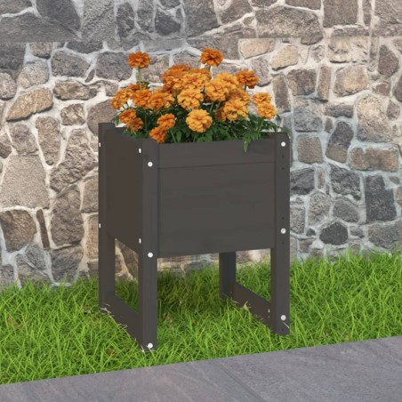 vidaXL Jardinera de madera maciza de pino gris 40x40x52,5 cm