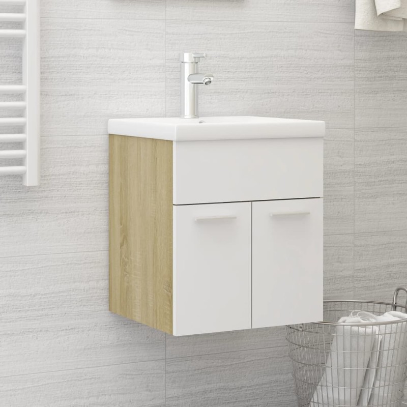vidaXL Armario para lavabo contrachapada blanco roble 41x38,5x46 cm vidaXL Armario para lavabo contrachapada blanco roble 41x38,5x46 cm