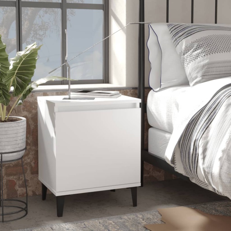vidaXL Mesita de noche con patas de metal blanco 40x30x50 cm vidaXL Mesita de noche con patas de metal blanco 40x30x50 cm