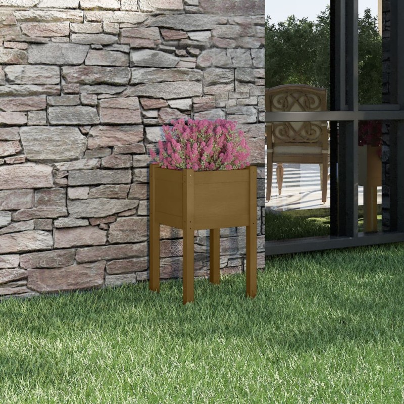 vidaXL Jardinera de madera maciza de pino marrón miel 40x40x70 cm vidaXL Jardinera de madera maciza de pino marrón miel 40x40x70 cm