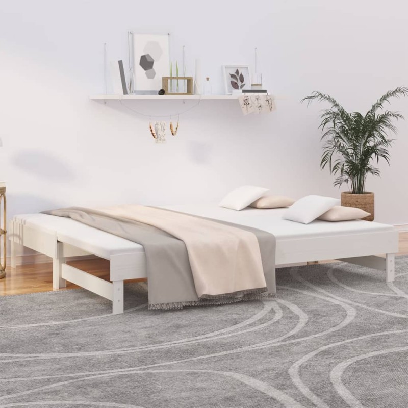 vidaXL Sofá cama extraíble madera maciza de pino blanco 2x(90x200) cm vidaXL Sofá cama extraíble madera maciza de pino blanco 2x(90x200) cm