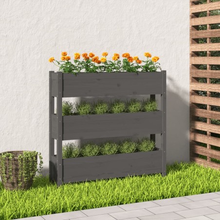 vidaXL Jardinera de madera maciza de pino gris 112x25x104,5 cm