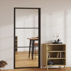 vidaXL Puerta interior vidrio ESG y aluminio negro 93x201,5 cm