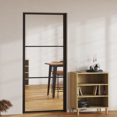 vidaXL Puerta interior vidrio ESG y aluminio negro 93x201,5 cm