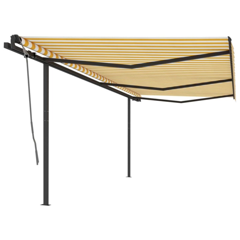 vidaXL Toldo retráctil automático con postes amarillo y blanco 6x3 m vidaXL Toldo retráctil automático con postes amarillo y blanco 6x3 m