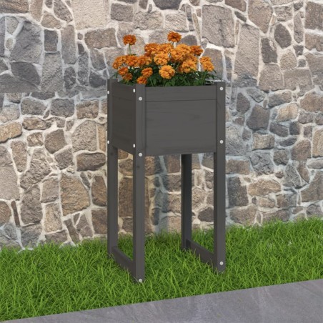 vidaXL Jardinera de madera maciza de pino gris 40x40x81 cm