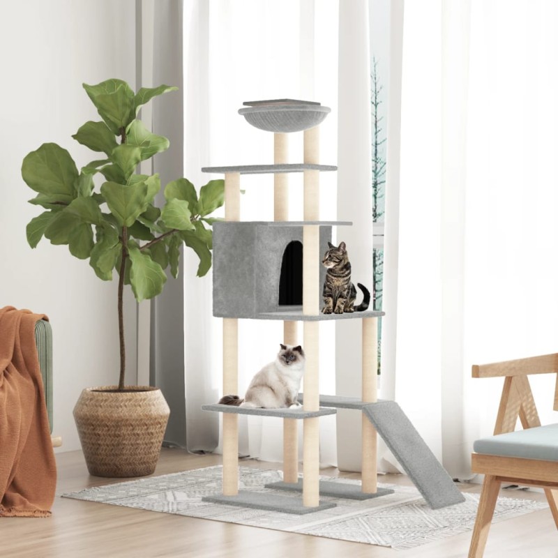 vidaXL Rascador para gatos con postes de sisal gris claro 166 cm vidaXL Rascador para gatos con postes de sisal gris claro 166 cm