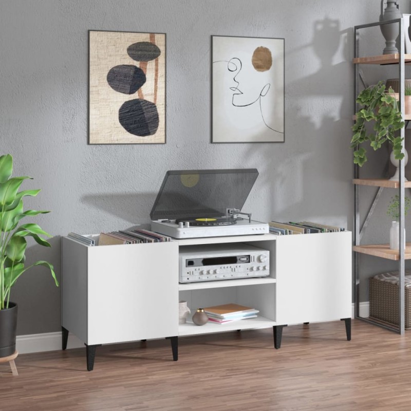 vidaXL Mueble para discos madera contrachapada blanco 121x38x48 cm vidaXL Mueble para discos madera contrachapada blanco 121x38x48 cm