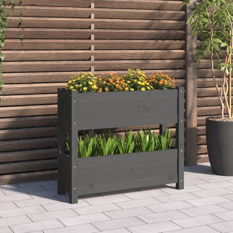 vidaXL Jardinera de madera maciza de pino gris 77x25x66 cm