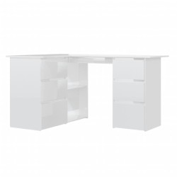 vidaXL Escritorio de esquina contrachapada blanco brillo 145x100x76 cm