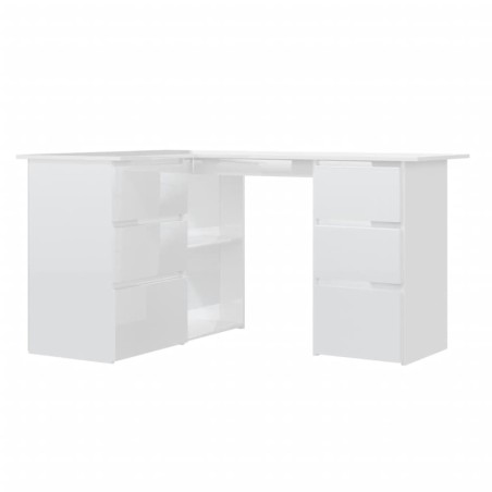 vidaXL Escritorio de esquina contrachapada blanco brillo 145x100x76 cm