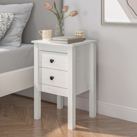 vidaXL Mesita de noche madera maciza de pino blanco 40x35x61,5 cm