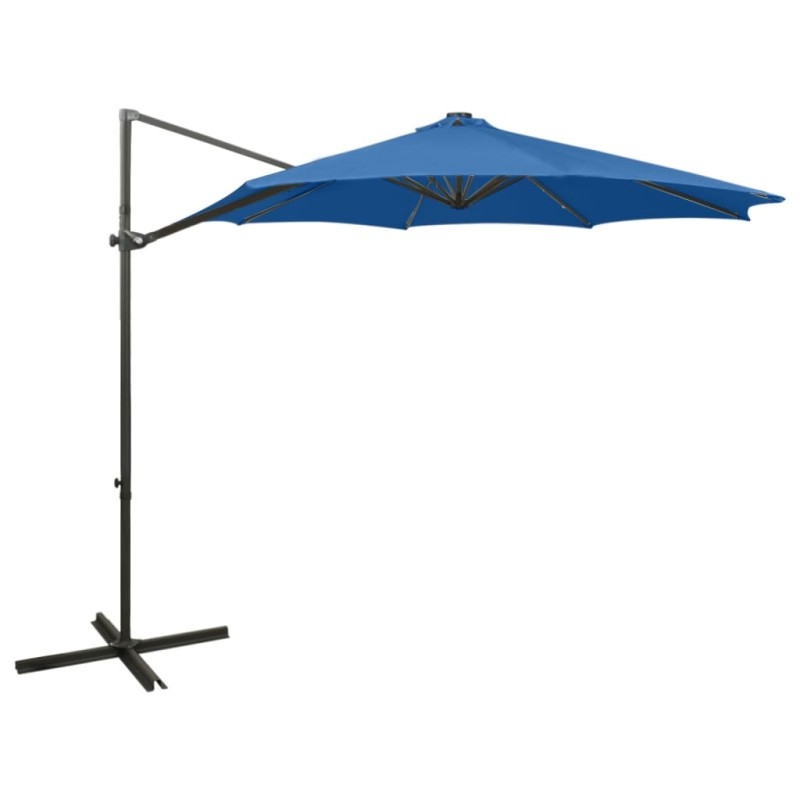 vidaXL Sombrilla voladiza con poste y luces LED azul 300 cm vidaXL Sombrilla voladiza con poste y luces LED azul 300 cm
