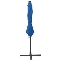 vidaXL Sombrilla voladiza con poste y luces LED azul 300 cm