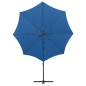 vidaXL Sombrilla voladiza con poste y luces LED azul 300 cm vidaXL Sombrilla voladiza con poste y luces LED azul 300 cm