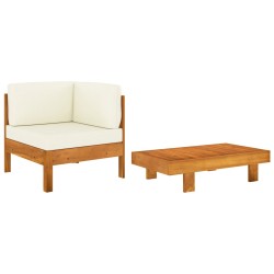 vidaXL Muebles de jardín 2 pzas cojines blanco crema madera de acacia 