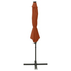 vidaXL Sombrilla voladiza con poste y luces LED terracota 300 cm