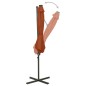 vidaXL Sombrilla voladiza con poste y luces LED terracota 300 cm vidaXL Sombrilla voladiza con poste y luces LED terracota 300 cm