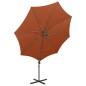 vidaXL Sombrilla voladiza con poste y luces LED terracota 300 cm vidaXL Sombrilla voladiza con poste y luces LED terracota 300 cm