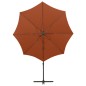 vidaXL Sombrilla voladiza con poste y luces LED terracota 300 cm vidaXL Sombrilla voladiza con poste y luces LED terracota 300 cm