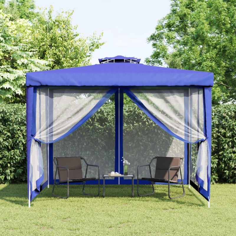 vidaXL Cenador con doble techo de tela azul 3x3x2,68 m vidaXL Cenador con doble techo de tela azul 3x3x2,68 m