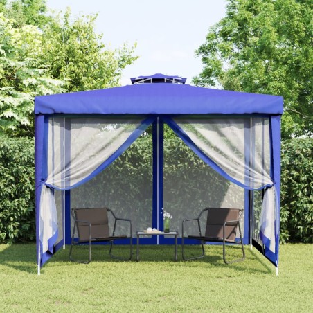 vidaXL Cenador con doble techo de tela azul 3x3x2,68 m