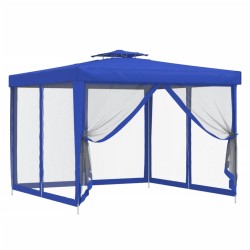 vidaXL Cenador con doble techo de tela azul 3x3x2,68 m