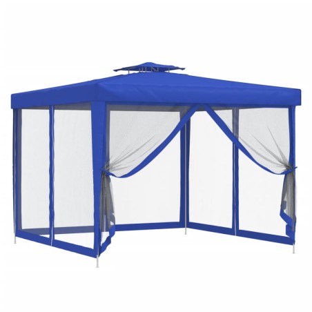 vidaXL Cenador con doble techo de tela azul 3x3x2,68 m